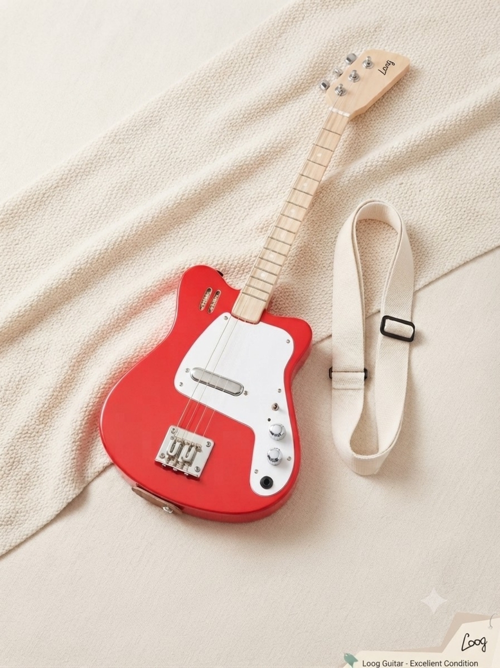 Loog Red Kids Guitar with White Pickguard - Beginner Toy Instrument